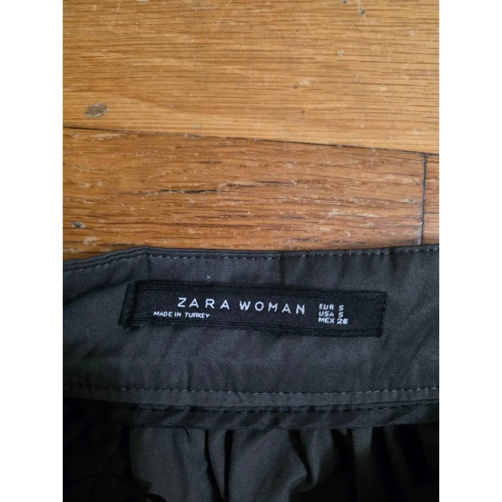 Zara Woman Above Knee Flare Skirt Side Zipper Pleated green Gray Small A001183